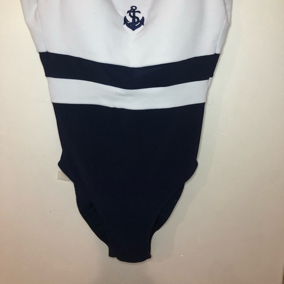 Baltex White & Navy Blue Sailor Padded One Piece Swimsuit Size 8 - Picture 3 of 6